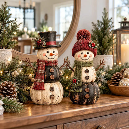🎃 Vintage Pumpkin Snowman Duo – Whimsical Seasonal Decor with Nostalgic Charm ⛄