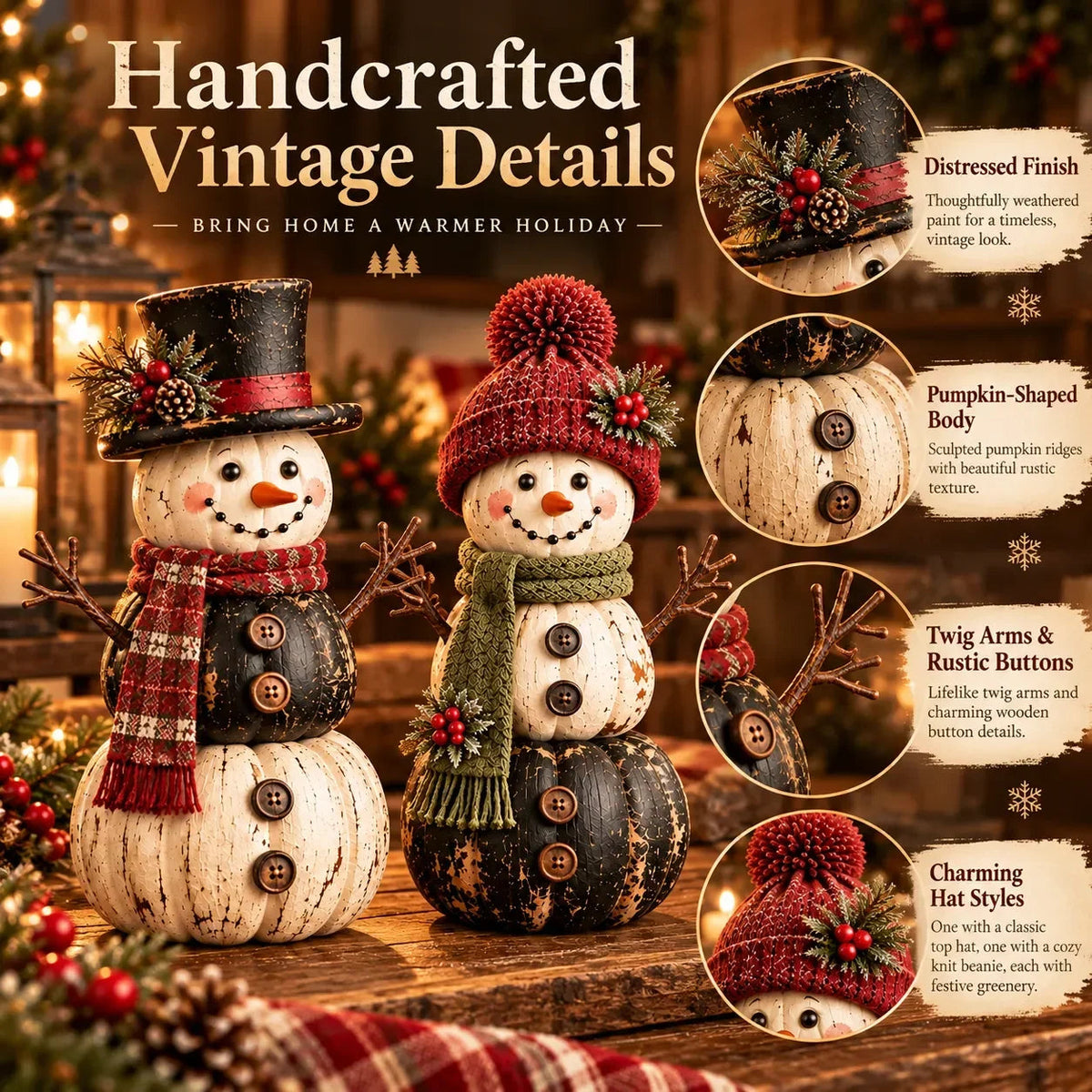 🎃 Vintage Pumpkin Snowman Duo – Whimsical Seasonal Decor with Nostalgic Charm ⛄