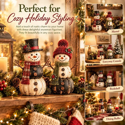 🎃 Vintage Pumpkin Snowman Duo – Whimsical Seasonal Decor with Nostalgic Charm ⛄