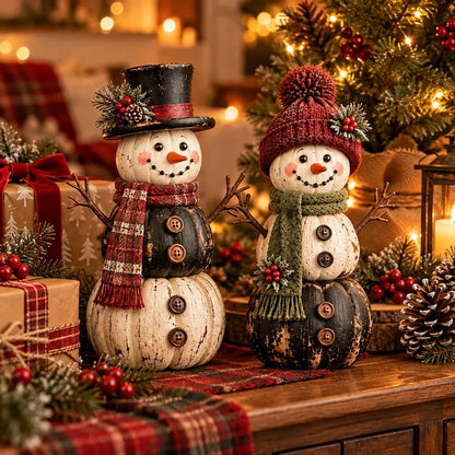 🎃 Vintage Pumpkin Snowman Duo – Whimsical Seasonal Decor with Nostalgic Charm ⛄