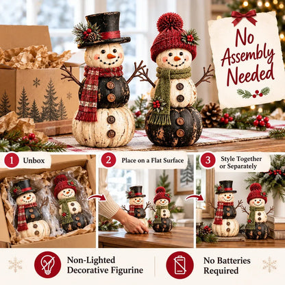 🎃 Vintage Pumpkin Snowman Duo – Whimsical Seasonal Decor with Nostalgic Charm ⛄