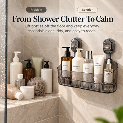 🚿✨ No-Drill Suction Cup Organizer Basket 🧴💧 Wall-Mounted Bathroom & Kitchen Storage Rack 🏡🫧 Space-Saving Shower Shelf for Everyday Essentials 🌟