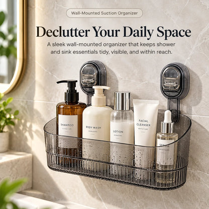 🚿✨ No-Drill Suction Cup Organizer Basket 🧴💧 Wall-Mounted Bathroom & Kitchen Storage Rack 🏡🫧 Space-Saving Shower Shelf for Everyday Essentials 🌟