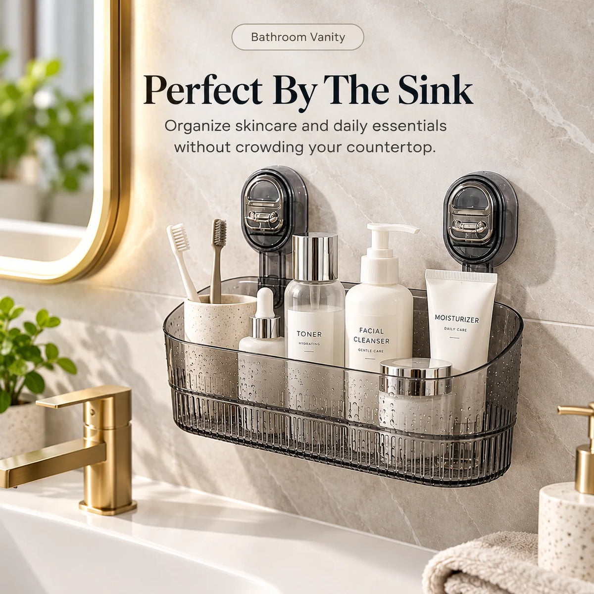 🚿✨ No-Drill Suction Cup Organizer Basket 🧴💧 Wall-Mounted Bathroom & Kitchen Storage Rack 🏡🫧 Space-Saving Shower Shelf for Everyday Essentials 🌟
