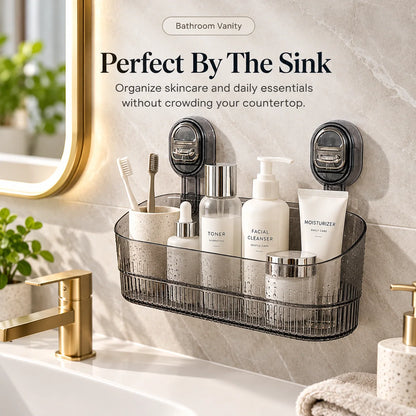 🚿✨ No-Drill Suction Cup Organizer Basket 🧴💧 Wall-Mounted Bathroom & Kitchen Storage Rack 🏡🫧 Space-Saving Shower Shelf for Everyday Essentials 🌟