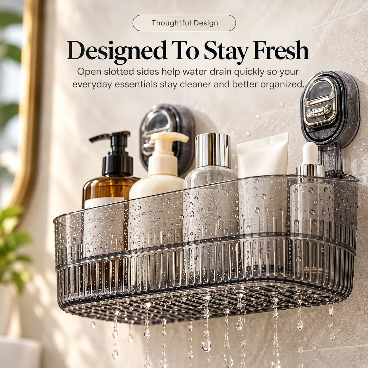 🚿✨ No-Drill Suction Cup Organizer Basket 🧴💧 Wall-Mounted Bathroom & Kitchen Storage Rack 🏡🫧 Space-Saving Shower Shelf for Everyday Essentials 🌟
