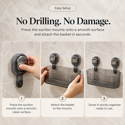 🚿✨ No-Drill Suction Cup Organizer Basket 🧴💧 Wall-Mounted Bathroom & Kitchen Storage Rack 🏡🫧 Space-Saving Shower Shelf for Everyday Essentials 🌟