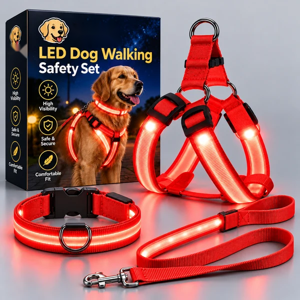 🐾 LED Light-Up Dog Harness & Leash Set – High-Visibility Gear for Night Walks 🌙