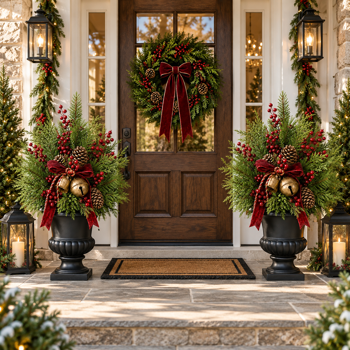 🎄 24' Pre-Lit Christmas Urn Filler 🔔 Vintage Bells & Rustic Farmhouse Charm