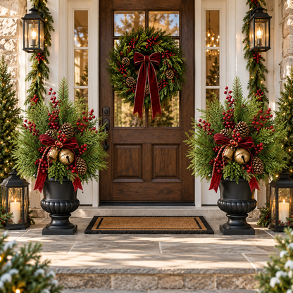 🎄 24' Pre-Lit Christmas Urn Filler 🔔 Vintage Bells & Rustic Farmhouse Charm
