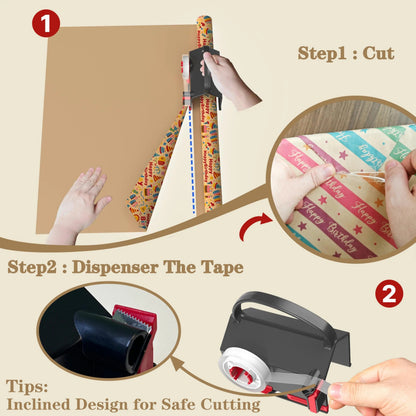 2-Pack Dual-Use Wrapping Paper Cutter & Tape Dispenser Kit