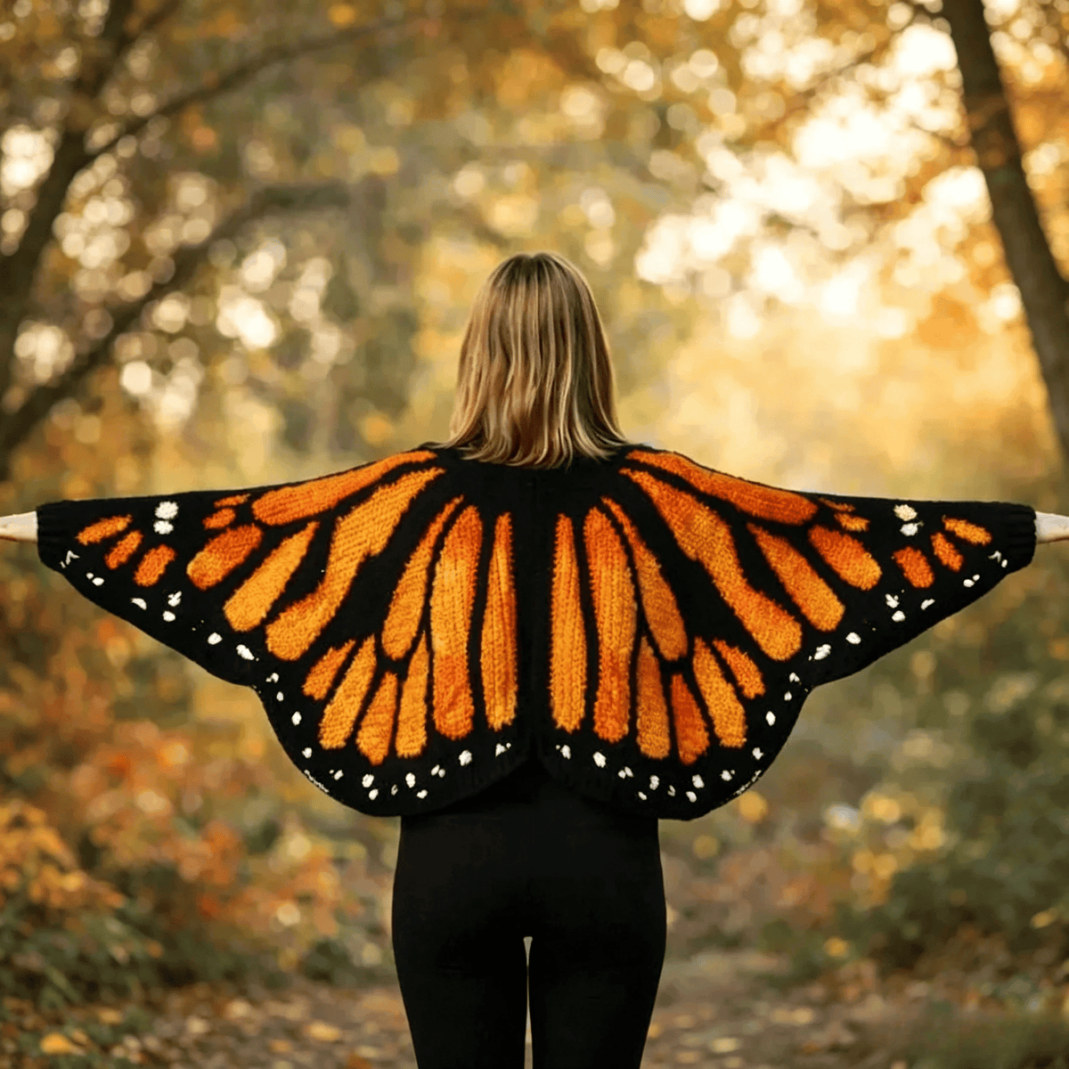 🦋Monarch butterfly-patterned knit cape/shawl-style cardigan