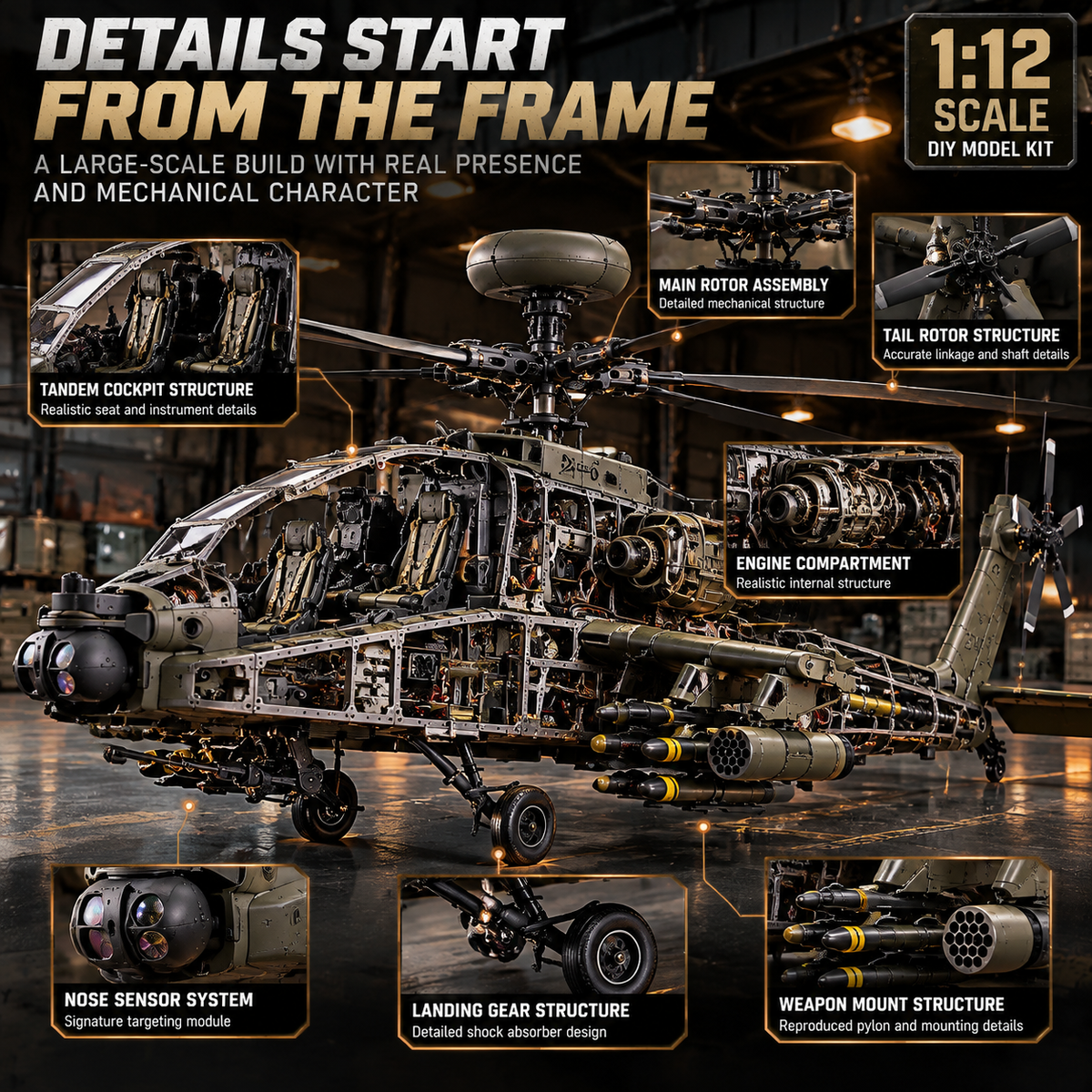 🔥 FLASH SALE 49% OFF 🚁 Apache Attack Helicopter Model Kit ✨ Build Your Own Military Legend!