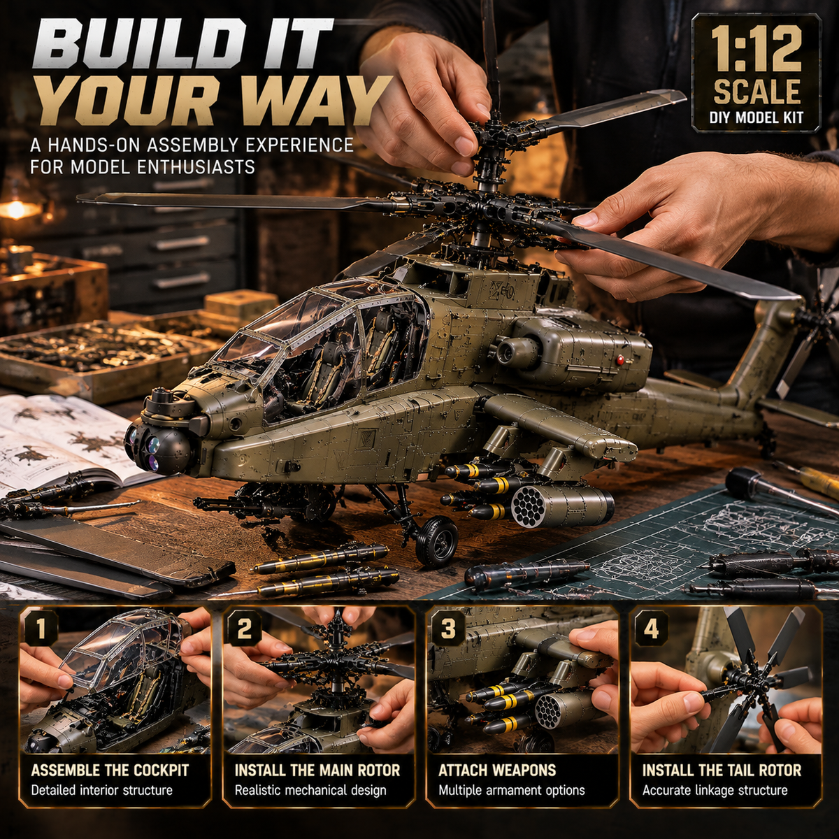 🔥 FLASH SALE 49% OFF 🚁 Apache Attack Helicopter Model Kit ✨ Build Your Own Military Legend!