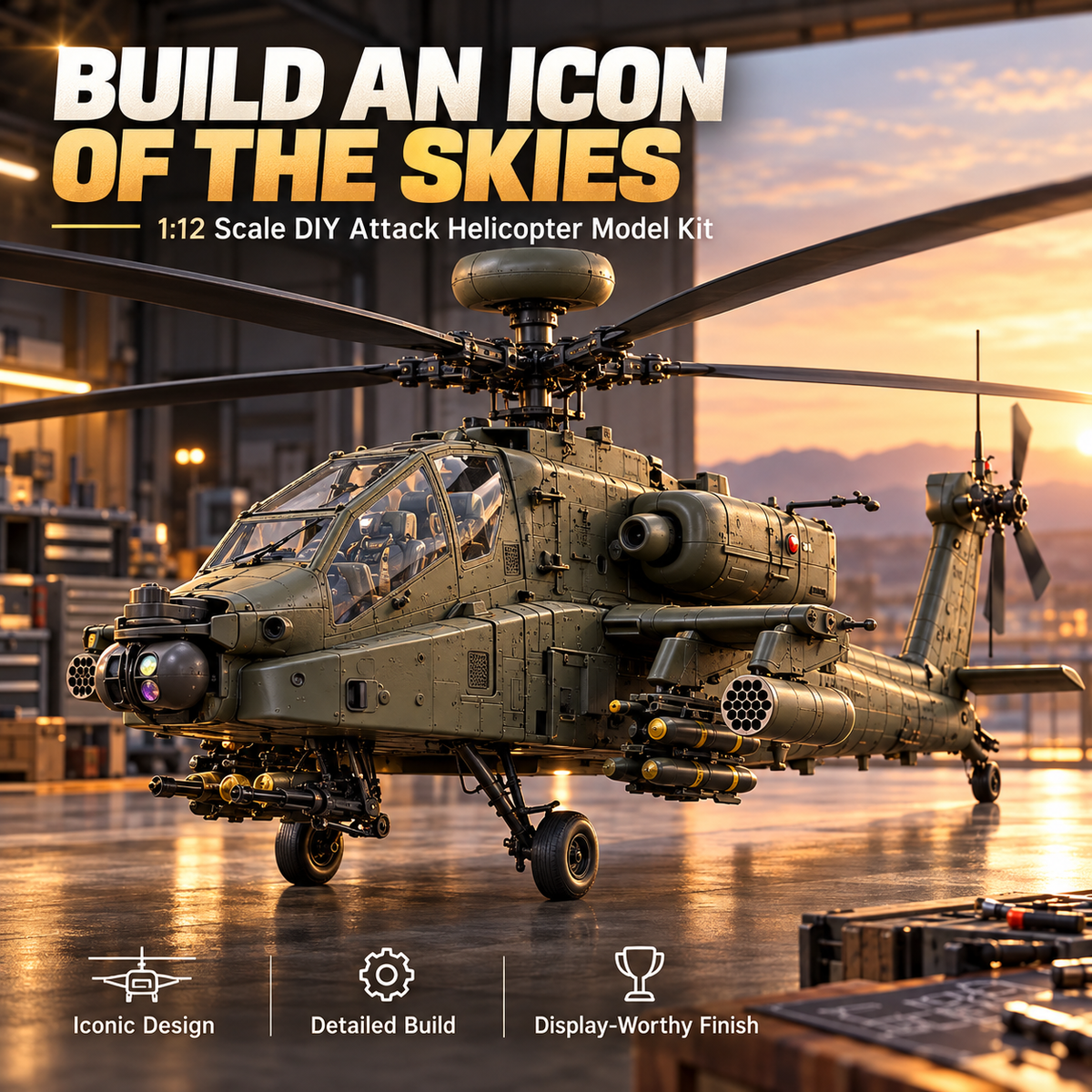 🔥 FLASH SALE 49% OFF 🚁 Apache Attack Helicopter Model Kit ✨ Build Your Own Military Legend!