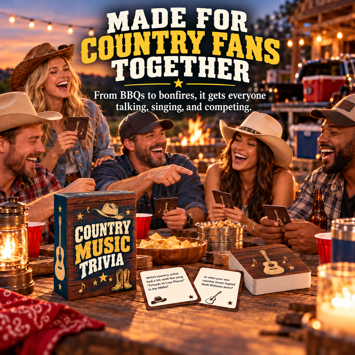 🎸 90s & 2000s Country Music Trivia Game | 150-Card Party Deck