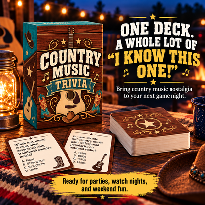 🎸 90s & 2000s Country Music Trivia Game | 150-Card Party Deck