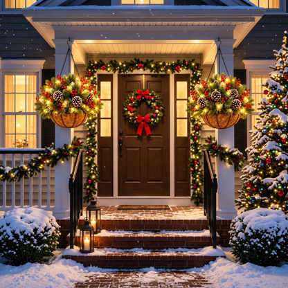 🏆 Pre-Lit Christmas Hanging Basket | Pre-lit, weather-resistant, and zero maintenance🏆