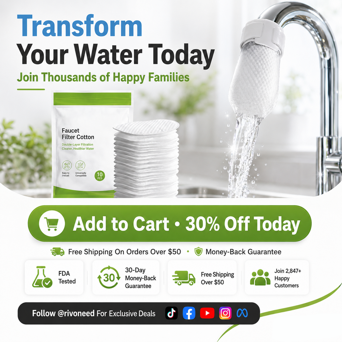 Anti-Splash Kitchen Faucet Filter for Sediment & Rust Removal