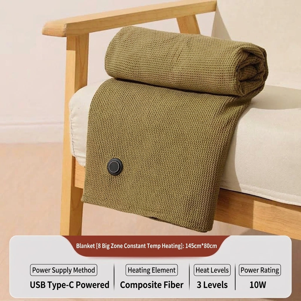 🔥 Last Day 52% Off!🔥Portable USB Electric Heated Blanket Perfect for Outdoors or the Office. Use as a Single-Person Throw, Wrap, or Lap Blanket.