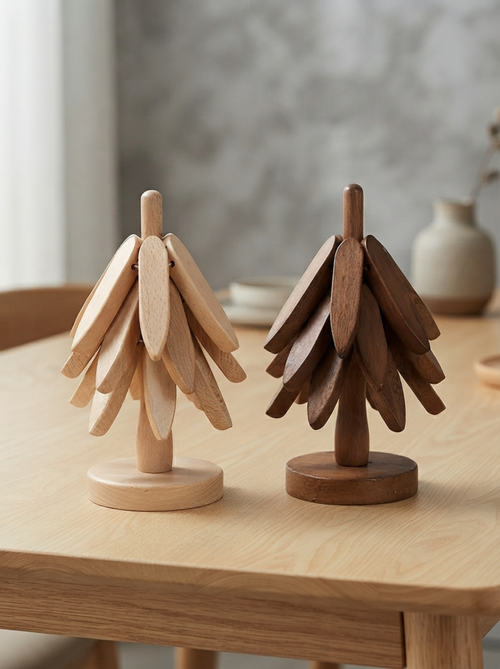 🌳Wooden Tree Trivet & Coaster Set - Like a Christmas Tree