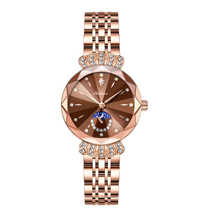 👑 Luxurious Rose Gold Crystal Quartz Watch – Diamond Cut Vintage Wristwatch ✨