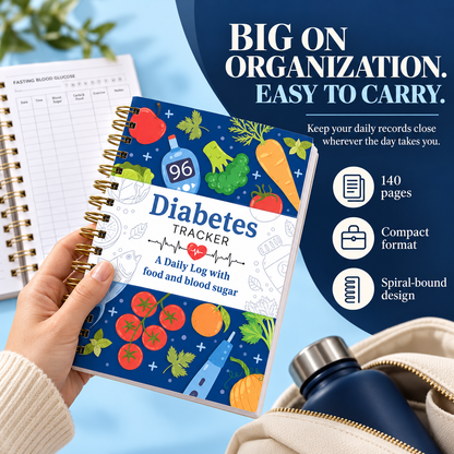 📘 Diabetes Tracker Book with Food Guide & Meal Planner ✨