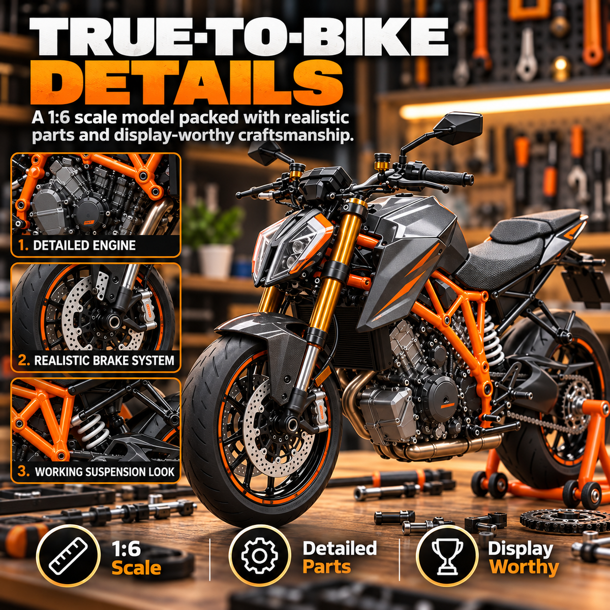 🏍️ 1:6 DIY Motorcycle Model Kit 🔧 Fuel-Powered Engine Build