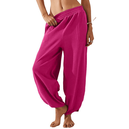 Womens Baggy Wide Leg Pants Casual Elastic Waisted Palazzo Harem Pants with Pockets