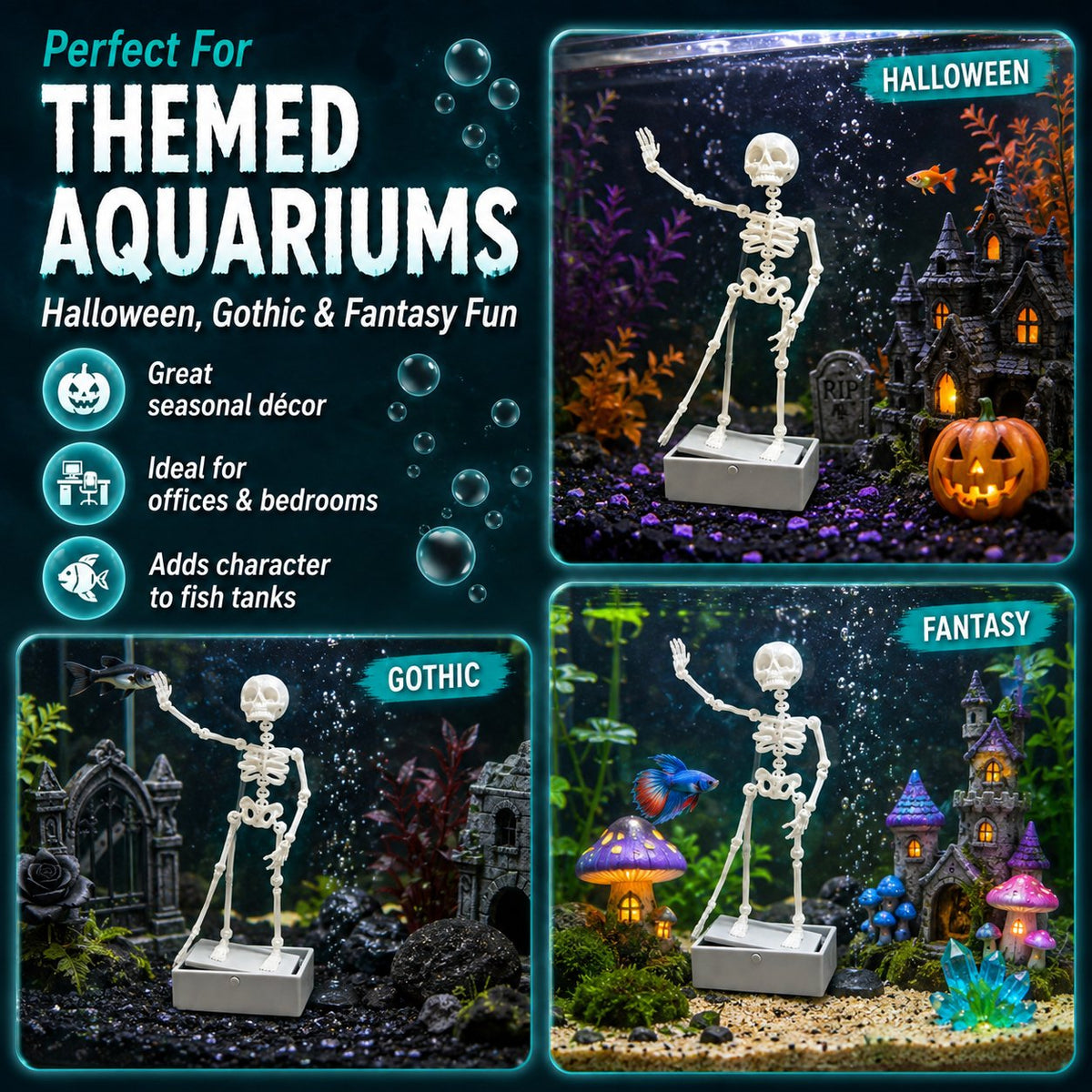 💀 Dancing Skeleton Aquarium Bubbler | Spooky Bubble Effect Fish Tank Decoration