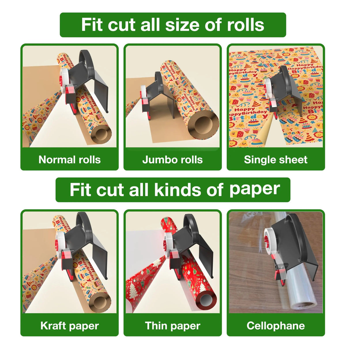 2-Pack Dual-Use Wrapping Paper Cutter & Tape Dispenser Kit