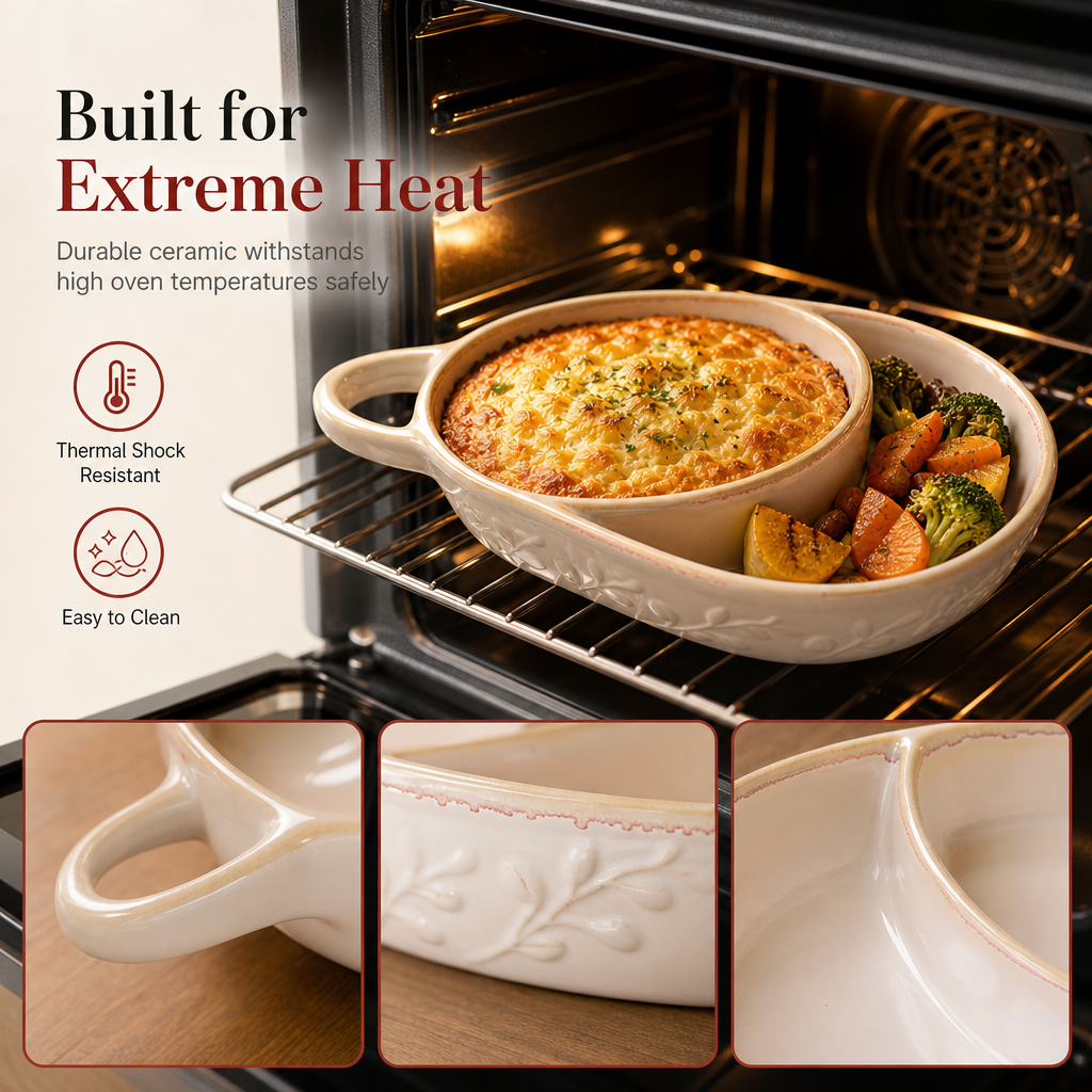 Keep Dips Crisp Instantly! Retro Ceramic Divided Baking Dish
