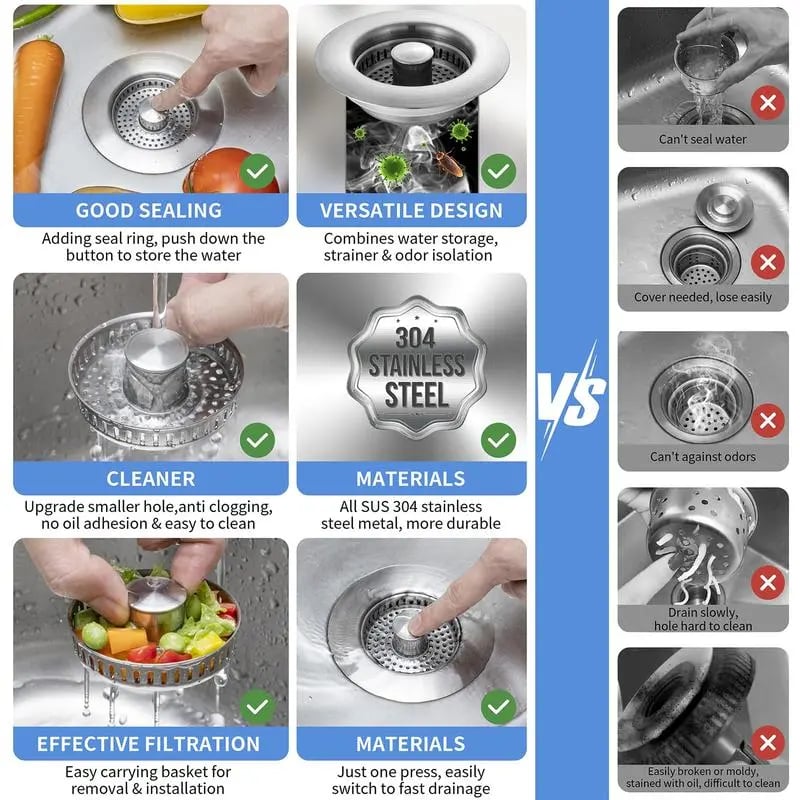🔥Upgraded 3 in 1 Kitchen Sink Drain Strainer