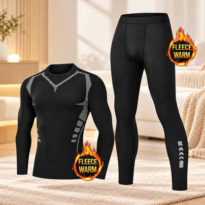 Men's Fleece-Lined Thermal Underwear Set – Warm Stretch Base Layer for Winter & Outdoor Activities