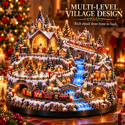 🎄 Magical Christmas Village ✨ Animated Train, Reindeer Sleigh & Glowing Waterfall Display 🎅