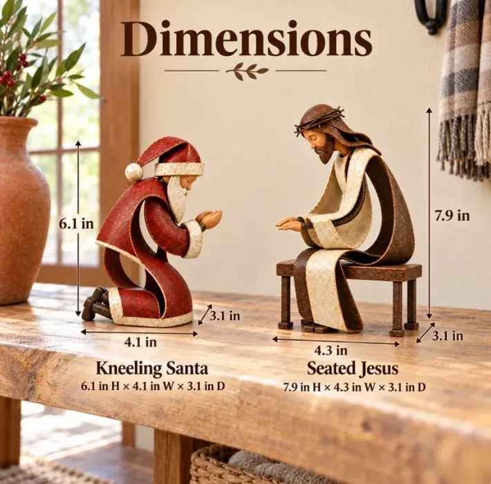 🎅✝️Santa Kneeling Before  Jesus Christmas   Figurines