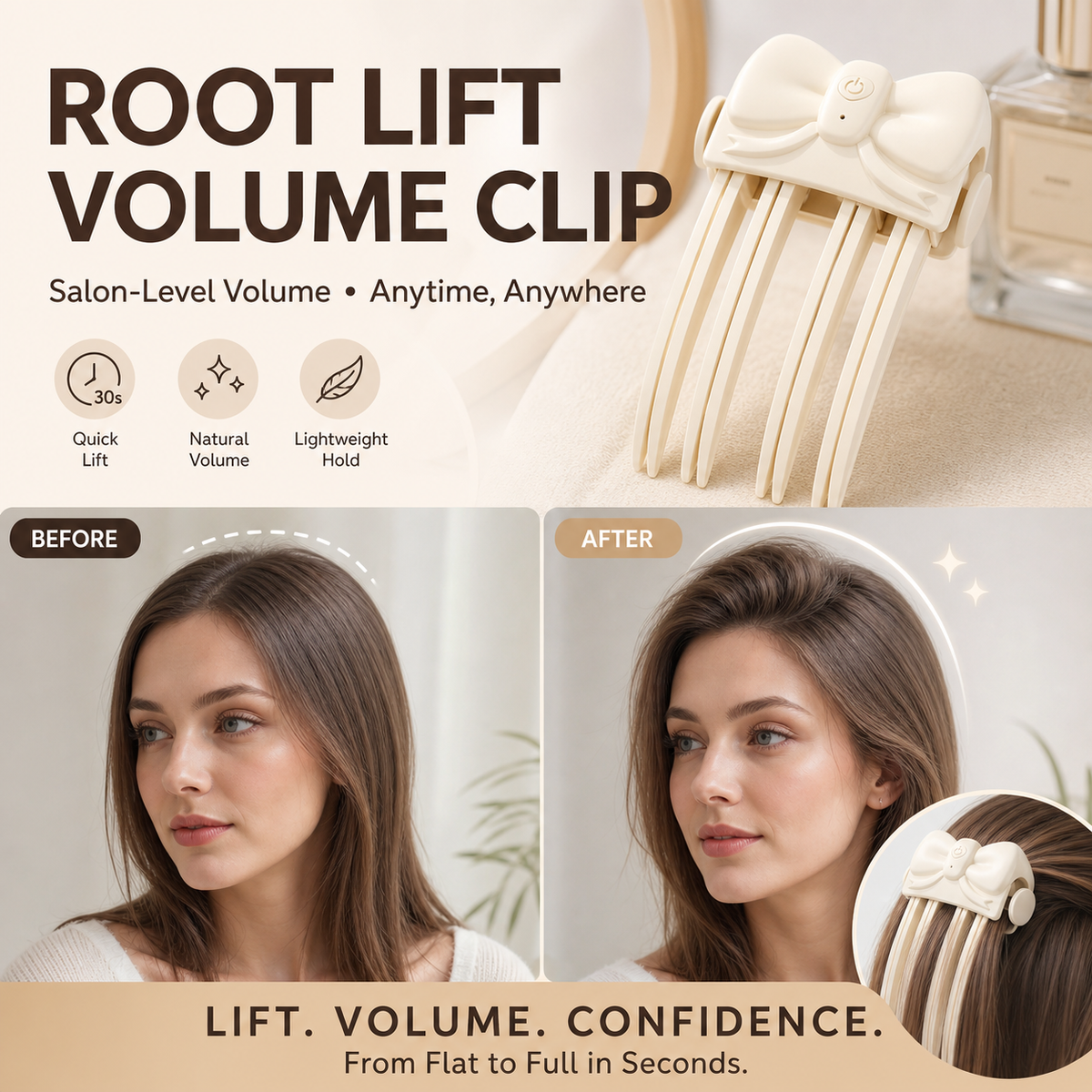🎉48K+ Sold 💇 Wireless Heated Volumizing Root Lift Clip, Portable Travel Hair Styling Tool for Flat Fine Hair