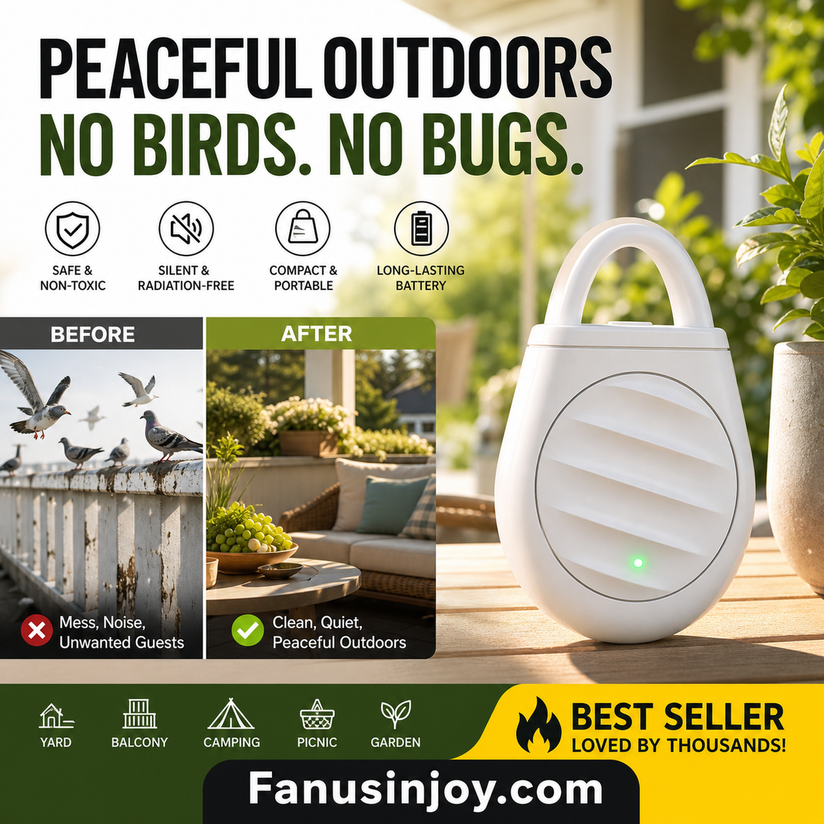 🏆 1Last Day Special Price £8.77 ! 🐦Buy 2 Get 1 Free🎁No more trouble from birds, beasts and locusts！Portable Ultrasonic Bird Repellent Keychain