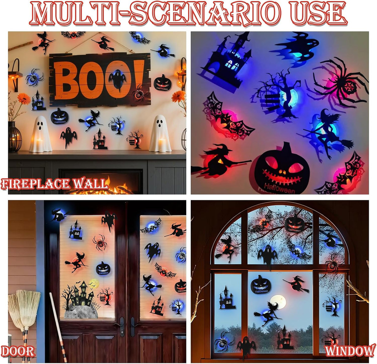 🎃8 Pack Halloween LED Silhouette Wall Light Stickers, Battery Powered Peel & Stick Decor Lights