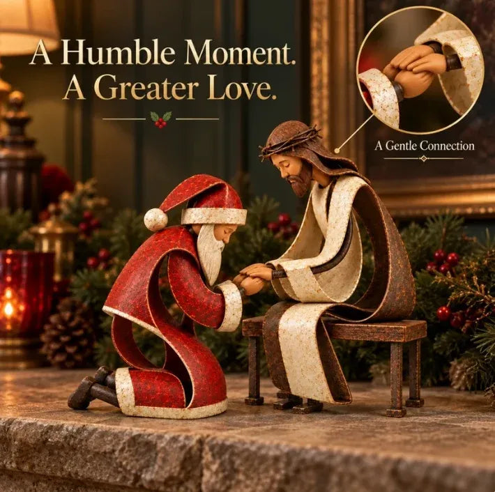 🎅✝️Santa Kneeling Before  Jesus Christmas   Figurines