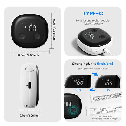 Smart Bluetooth-Enabled Digital Measuring Tape for Body Measurements (Waist, Chest, Thighs, etc.) – Rechargeable, with One-Touch Retraction