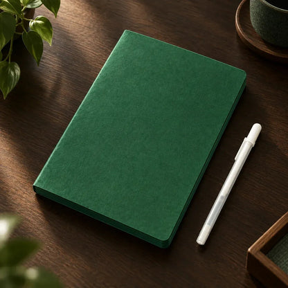 💚 Deep Green Blank Notebook with White Gel Pen | Aesthetic Writing & Sketch Journal