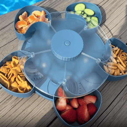 Hot Sale🍿✨ Divided Spin & Snack Serving Tray – 5-Compartment Rotating Party Platter