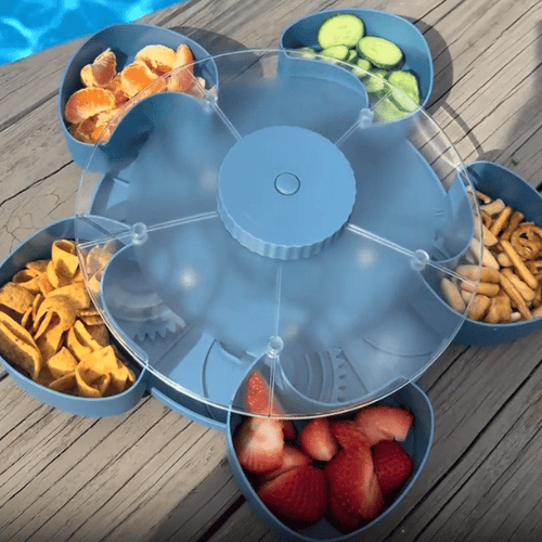 Hot Sale🍿✨ Divided Spin & Snack Serving Tray – 5-Compartment Rotating Party Platter