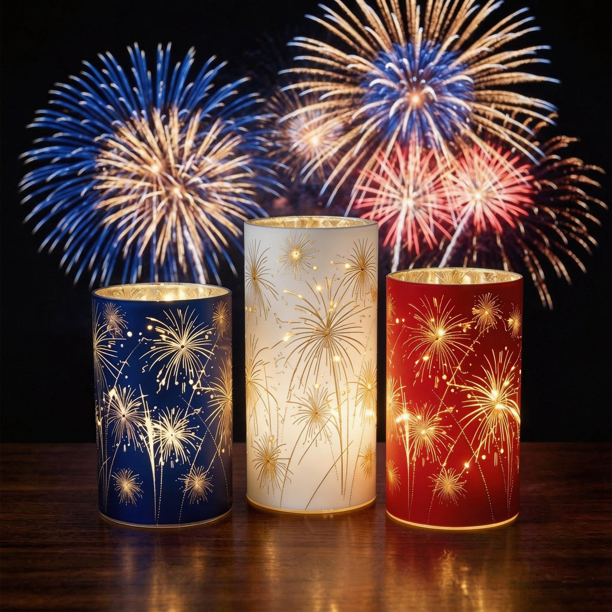 Celebration Firework Lanterns – Premium Patriotic Red, White & Blue Trio