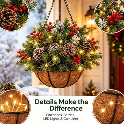 🏆 Pre-Lit Christmas Hanging Basket | Pre-lit, weather-resistant, and zero maintenance🏆