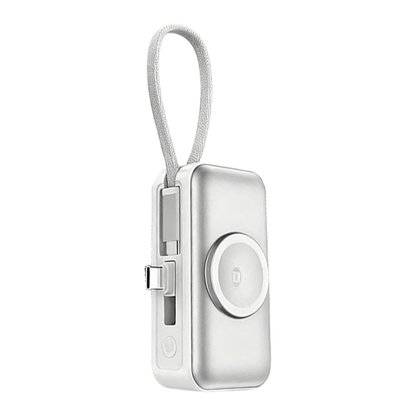 🔋 3-in-1 Power Bank – Integrated Cable & Foldable Wall Plug – Wireless Watch Charger for iPhone & Android ✈️
