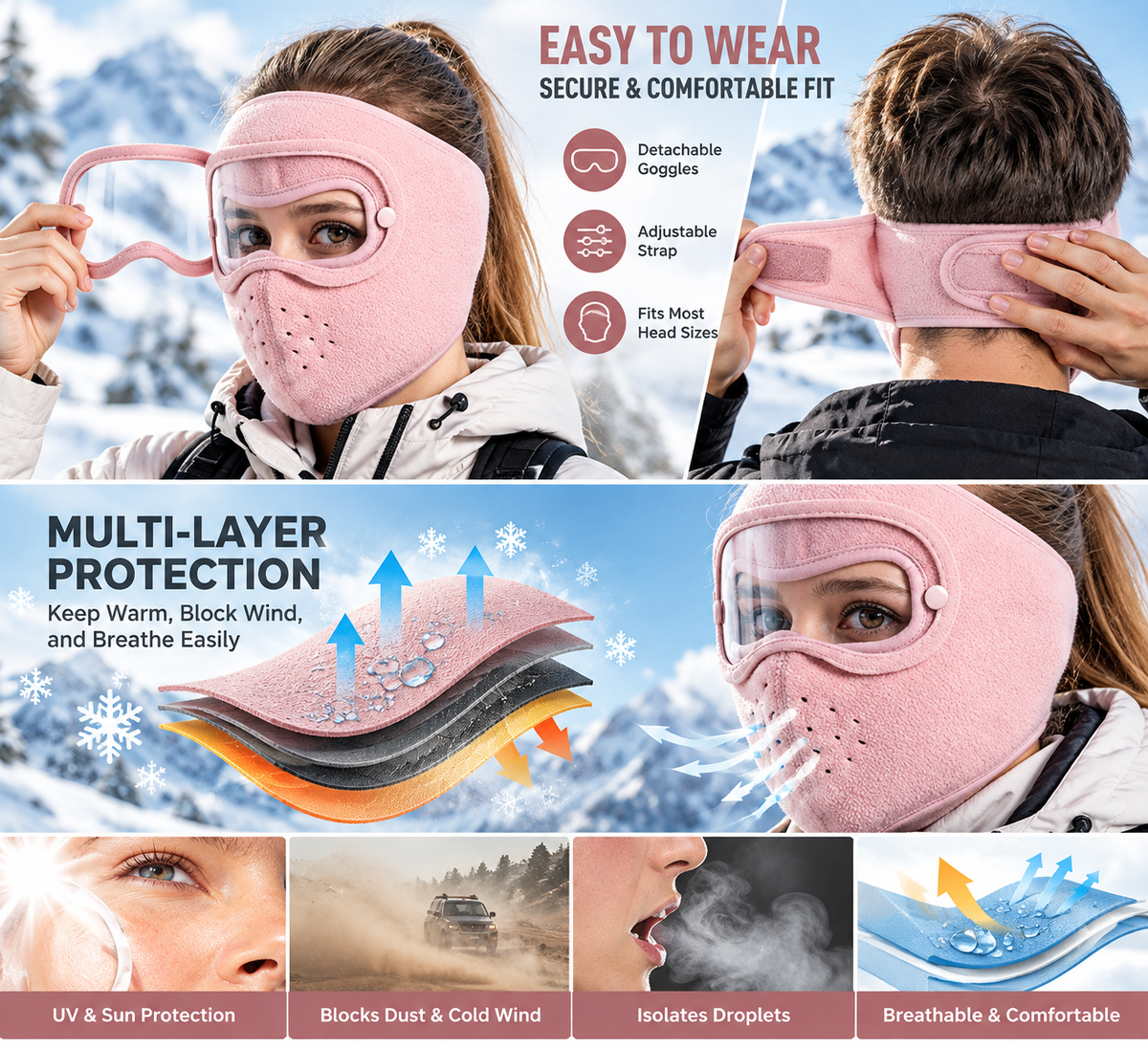 ❄️ Winter Thermal Balaclava 🏍️ Windproof Fleece Full Face Mask with Breathable Design