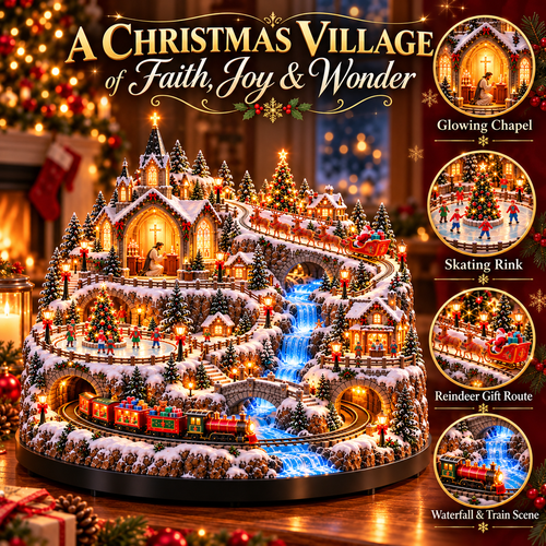 🎄 Magical Christmas Village ✨ Animated Train, Reindeer Sleigh & Glowing Waterfall Display 🎅
