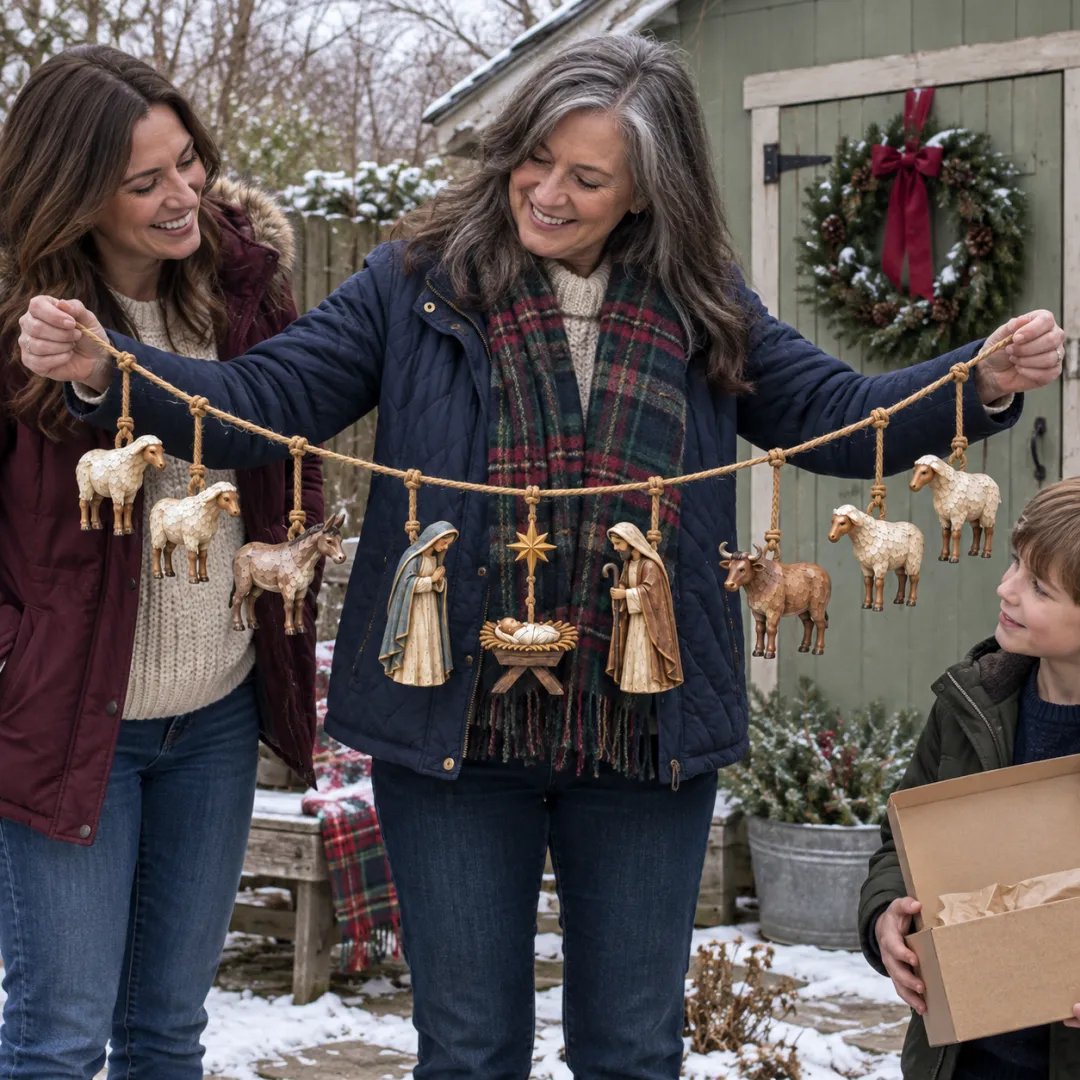 ✝️🎄Handcrafted Wooden Nativity Garland✝️🎄